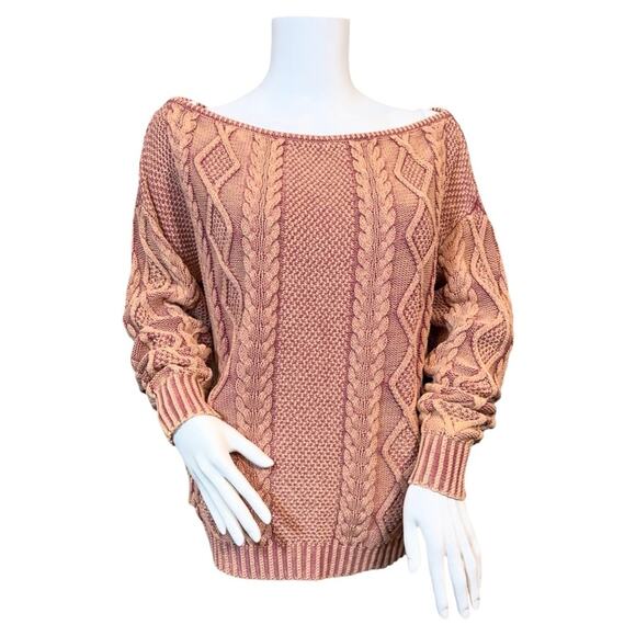 #T9 Callahan Revolve Enzyme Wash Rose Cable Knit Boat Neck Sweater $124 - Picture 5 of 14